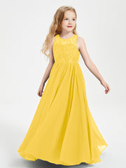 Long Junior Bridesmaid Dresses Lace Top Marigold