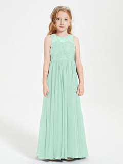 Long Junior Bridesmaid Dresses Lace Top Mint Green