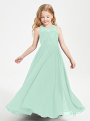 Long Junior Bridesmaid Dresses Lace Top Mint Green