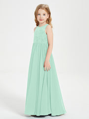 Long Junior Bridesmaid Dresses Lace Top Mint Green