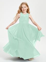 Long Junior Bridesmaid Dresses Lace Top Mint Green
