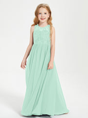 Long Junior Bridesmaid Dresses Lace Top Mint Green