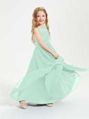 Long Junior Bridesmaid Dresses Lace Top Mint Green