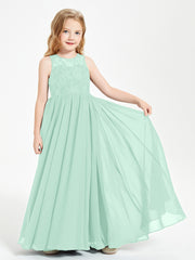 Long Junior Bridesmaid Dresses Lace Top Mint Green