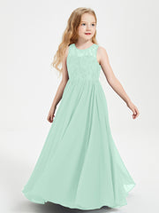Long Junior Bridesmaid Dresses Lace Top Mint Green