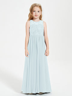 Long Junior Bridesmaid Dresses Lace Top Mist