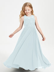 Long Junior Bridesmaid Dresses Lace Top Mist