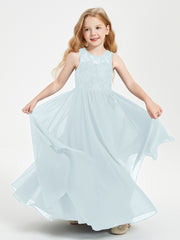 Long Junior Bridesmaid Dresses Lace Top Mist