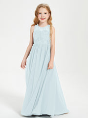 Long Junior Bridesmaid Dresses Lace Top Mist