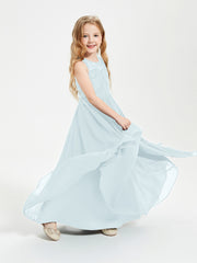 Long Junior Bridesmaid Dresses Lace Top Mist