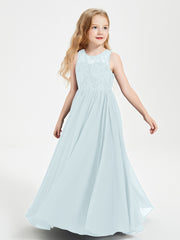 Long Junior Bridesmaid Dresses Lace Top Mist