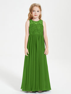 Long Junior Bridesmaid Dresses Lace Top Moss