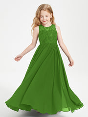Long Junior Bridesmaid Dresses Lace Top Moss