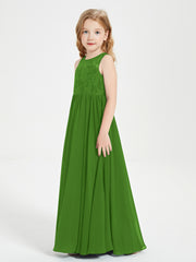 Long Junior Bridesmaid Dresses Lace Top Moss