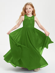 Long Junior Bridesmaid Dresses Lace Top Moss
