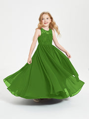 Long Junior Bridesmaid Dresses Lace Top Moss