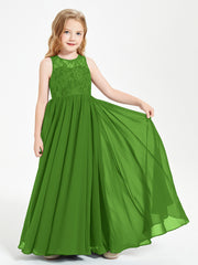 Long Junior Bridesmaid Dresses Lace Top Moss