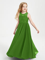 Long Junior Bridesmaid Dresses Lace Top Moss