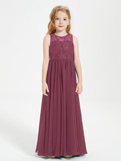 Long Junior Bridesmaid Dresses Lace Top Mulberry