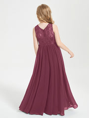 Long Junior Bridesmaid Dresses Lace Top Mulberry