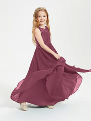 Long Junior Bridesmaid Dresses Lace Top Mulberry
