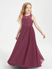 Long Junior Bridesmaid Dresses Lace Top Mulberry