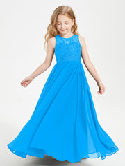 Long Junior Bridesmaid Dresses Lace Top Ocean Blue