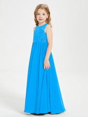 Long Junior Bridesmaid Dresses Lace Top Ocean Blue