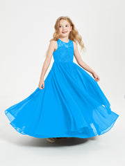Long Junior Bridesmaid Dresses Lace Top Ocean Blue