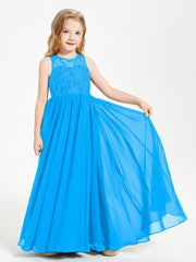 Long Junior Bridesmaid Dresses Lace Top Ocean Blue