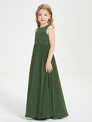 Long Junior Bridesmaid Dresses Lace Top Olive Green