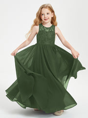 Long Junior Bridesmaid Dresses Lace Top Olive Green