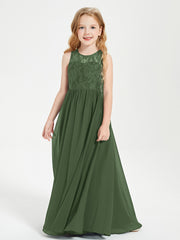 Long Junior Bridesmaid Dresses Lace Top Olive Green
