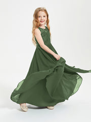 Long Junior Bridesmaid Dresses Lace Top Olive Green