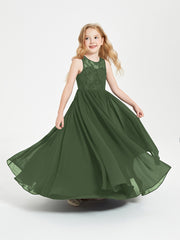Long Junior Bridesmaid Dresses Lace Top Olive Green