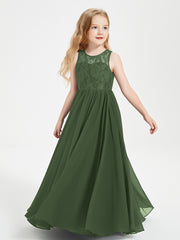 Long Junior Bridesmaid Dresses Lace Top Olive Green