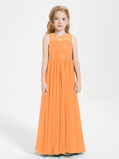 Long Junior Bridesmaid Dresses Lace Top Orange