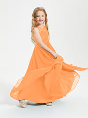 Long Junior Bridesmaid Dresses Lace Top Orange