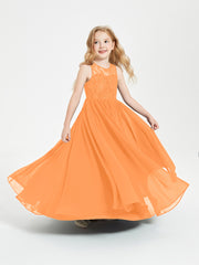 Long Junior Bridesmaid Dresses Lace Top Orange