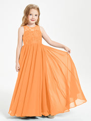 Long Junior Bridesmaid Dresses Lace Top Orange