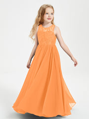 Long Junior Bridesmaid Dresses Lace Top Orange