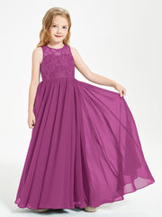 Long Junior Bridesmaid Dresses Lace Top Orchid