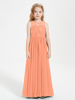 Long Junior Bridesmaid Dresses Lace Top Papaya