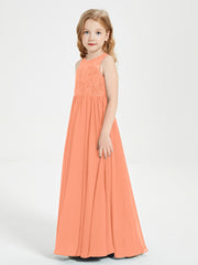 Long Junior Bridesmaid Dresses Lace Top Papaya