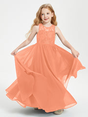 Long Junior Bridesmaid Dresses Lace Top Papaya