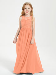 Long Junior Bridesmaid Dresses Lace Top Papaya