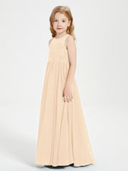 Long Junior Bridesmaid Dresses Lace Top Peach