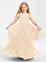 Long Junior Bridesmaid Dresses Lace Top Peach