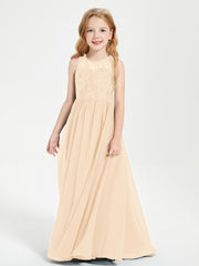 Long Junior Bridesmaid Dresses Lace Top Peach