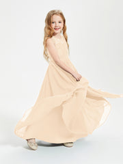 Long Junior Bridesmaid Dresses Lace Top Peach